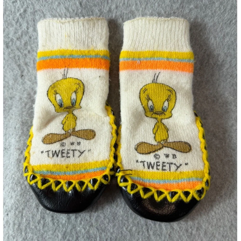 Warner Bros Tweety Bird Slipper Socks Infant 1978 Vintage Booties *flawed